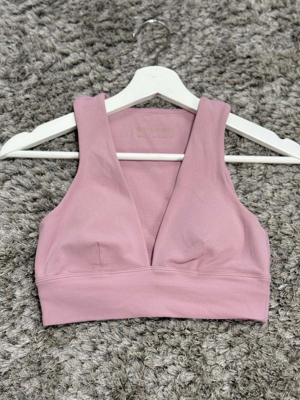 Golden Aritzia Pink V-Neck Sports Bra Crop Top Activewear Padded Bralette XS